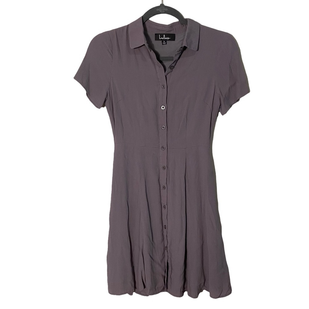 Lulus Daily Delight Button-front Skater Dress Gray Sz Small